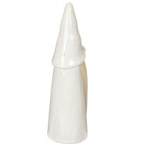 Article Figurine de Noël en céramique - Lutin décoratif - 22 cm - Blanc et naturel