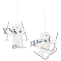 Article Ange décoratif ours polaire sur skis avec écharpe 10 cm set de 2