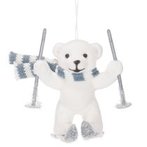 Article Ange décoratif ours polaire sur skis avec écharpe 10 cm set de 2