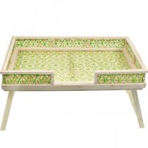 Article Plateau de lit en bambou, plateau de service pliable, plateau en bois avec motif tressé coloris vert-naturel 51,5×37cm