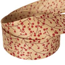 Article Ruban de décoration en tissu avec branches et baies rouges pailletées 40mm x 15m