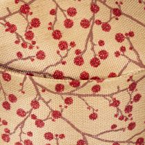 Article Ruban de décoration en tissu avec branches et baies rouges pailletées 40mm x 15m