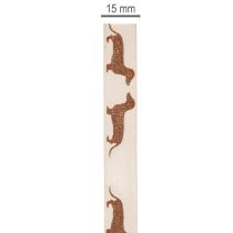 Article Ruban décoratif en polyester motif teckel crème et marron 15 mm x 18 m pour DIY et décoration intérieure