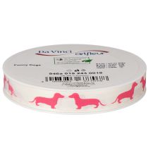 Article Ruban décoratif en polyester motif teckel rose 15 mm 18 m