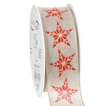 Article Ruban décoratif beige avec étoiles rouges fil de fer 40mm 15m