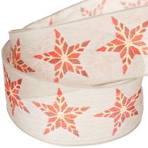 Article Ruban décoratif beige avec étoiles rouges fil de fer 40mm 15m