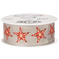 Article Ruban décoratif beige avec étoiles rouges fil de fer 40mm 15m