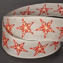 Article Ruban décoratif beige avec étoiles rouges fil de fer 40mm 15m