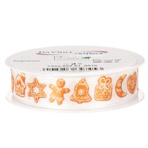 Article Ruban décoratif avec motifs de pain d'épices, 25 mm x 18 m, blanc et orange