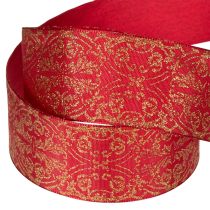 Article Ruban décoratif en polyester avec motifs dorés, 40 mm x 15 m, rouge et or