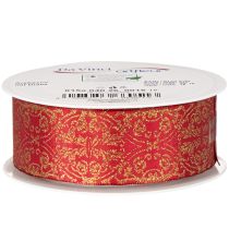 Article Ruban décoratif en polyester avec motifs dorés, 40 mm x 15 m, rouge et or