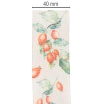 Article Ruban décoratif d'automne en polyester avec motif de baies et feuilles, 40 mm x 18 m