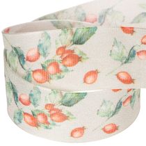 Article Ruban décoratif d'automne en polyester avec motif de baies et feuilles, 40 mm x 18 m