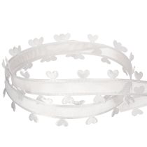 Article Ruban décoratif blanc avec motif cœur 20 mm x 15 m en polyester
