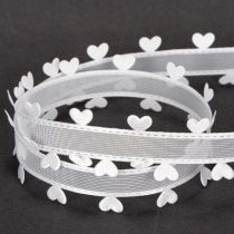 Article Ruban décoratif blanc avec motif cœur 20 mm x 15 m en polyester
