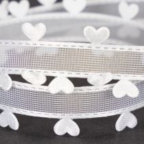 Article Ruban décoratif blanc avec motif cœur 20 mm x 15 m en polyester