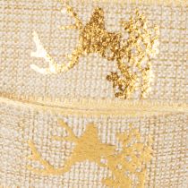 Article Ruban décoratif de Noël avec motif de cerf en polyester 15mm x 15m beige et doré