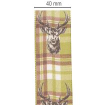 Article Ruban décoratif en tissu motif cerf 40 mm x 15 m vert beige marron