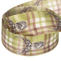 Article Ruban décoratif en tissu motif cerf 40 mm x 15 m vert beige marron