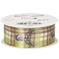 Article Ruban décoratif en tissu motif cerf 40 mm x 15 m vert beige marron