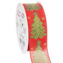 Article Ruban décoratif tissu sapin étoiles 40mm 15m rouge vert or