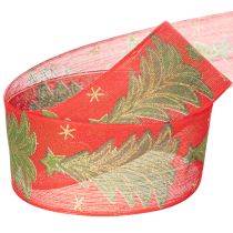Article Ruban décoratif tissu sapins et étoiles 40mm 15m rouge, vert et doré