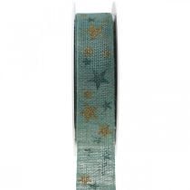 Article Ruban cadeau noeud ruban avec étoiles bleu or 25mm 15m