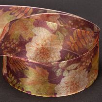 Article Ruban organza floral automnal 40 mm x 15 m – Tons violets, bruns et verts
