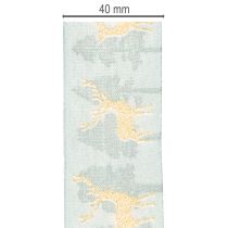 Article Ruban en tissu avec rennes et sapins dorés, bleu clair, 40 mm, 18 m