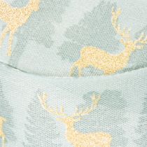 Article Ruban en tissu avec rennes et sapins dorés, bleu clair, 40 mm, 18 m