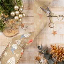 Article Ruban décoratif en polyester aspect jute motif lutins de Noël large 60mm long 10m