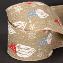 Article Ruban décoratif en polyester aspect jute motif lutins de Noël large 60mm long 10m