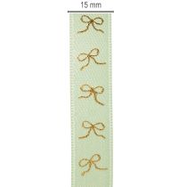 Article Ruban décoratif en polyester motif nœuds dorés 15mm x 18m, couleur vert menthe