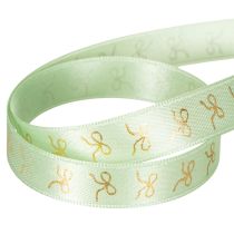 Article Ruban décoratif en polyester motif nœuds dorés 15mm x 18m, couleur vert menthe