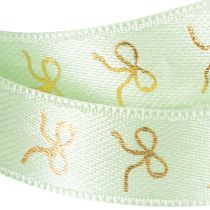 Article Ruban décoratif en polyester motif nœuds dorés 15mm x 18m, couleur vert menthe
