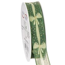 Article Ruban décoratif en tissu vert avec motif nœud, 25 mm x 18 m