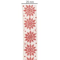 Article Ruban décoratif avec flocons de neige en coton, bordure métallique, blanc et rouge, 25 mm x 20 m, décoration et emballage cadeau