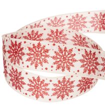 Article Ruban décoratif avec flocons de neige en coton, bordure métallique, blanc et rouge, 25 mm x 20 m, décoration et emballage cadeau