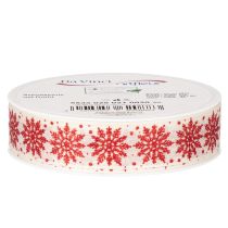 Article Ruban décoratif avec flocons de neige en coton, bordure métallique, blanc et rouge, 25 mm x 20 m, décoration et emballage cadeau
