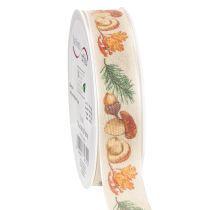 Article Ruban décoratif avec motif champignons et feuilles d'automne 25mm x 18m
