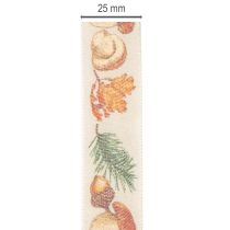 Article Ruban décoratif avec motif champignons et feuilles d'automne 25mm x 18m