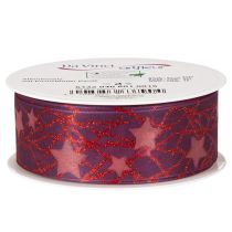 Article Ruban décoratif en organza avec étoiles scintillantes, 40 mm x 15 m, violet et rouge