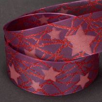 Article Ruban décoratif en organza avec étoiles scintillantes, 40 mm x 15 m, violet et rouge
