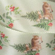Article Ruban décoratif en satin motif cerf forêt et fleurs rouges 40mm x 15m