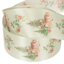 Article Ruban décoratif en satin motif cerf forêt et fleurs rouges 40mm x 15m