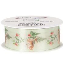 Article Ruban décoratif en satin motif cerf forêt et fleurs rouges 40mm x 15m