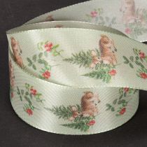 Article Ruban décoratif en satin motif cerf forêt et fleurs rouges 40mm x 15m