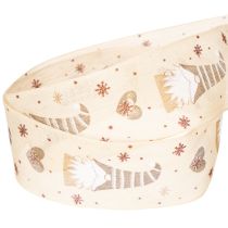 Article Ruban décoratif tissu beige motifs lutins et cœurs 40 mm x 15 m Noël intérieur
