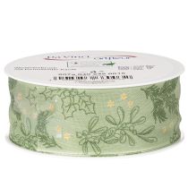 Article Ruban décoratif en polyester 40 mm 15 m avec motifs houx et gui verts
