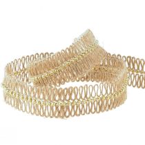 Article Ruban de jute ruban décoratif avec perles dorées jute 17mm 10m